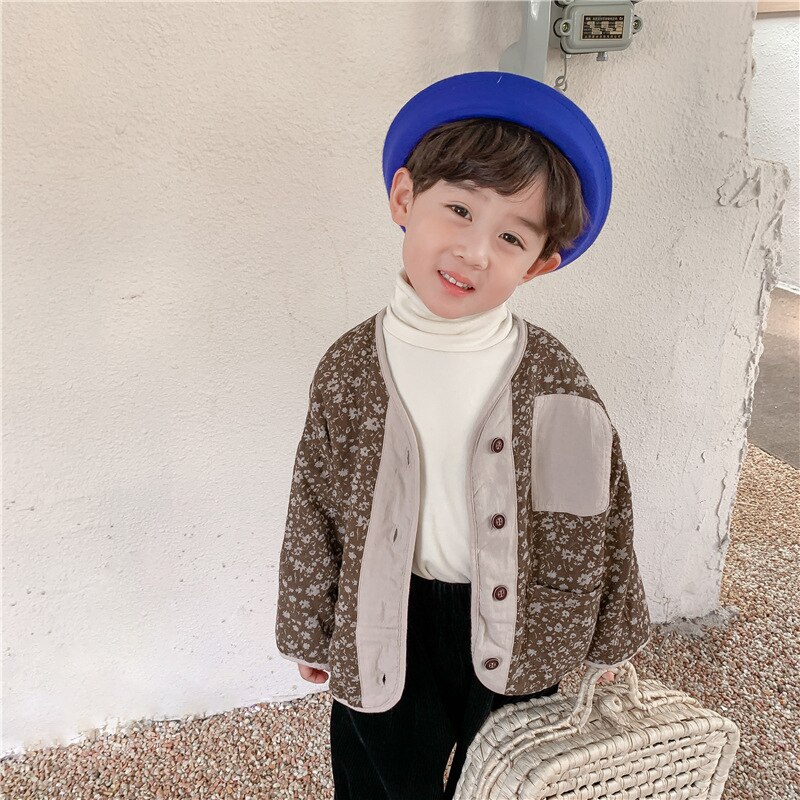 9156 cappotto per bambini giacche retrò autunno inverno 2021 cappotto floreale in cotone per bambina Cardigan superiore Casual retrò da ragazzo cappotto per bambini 1-7 anni