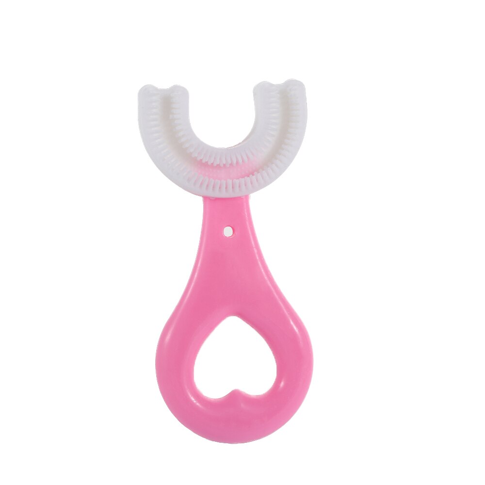 Bambini portatili in Silicone 2-12 anni spazzolini da denti per bambini cura orale spazzolini da denti a forma di U spazzole per la pulizia dei denti: pink Age 2-6