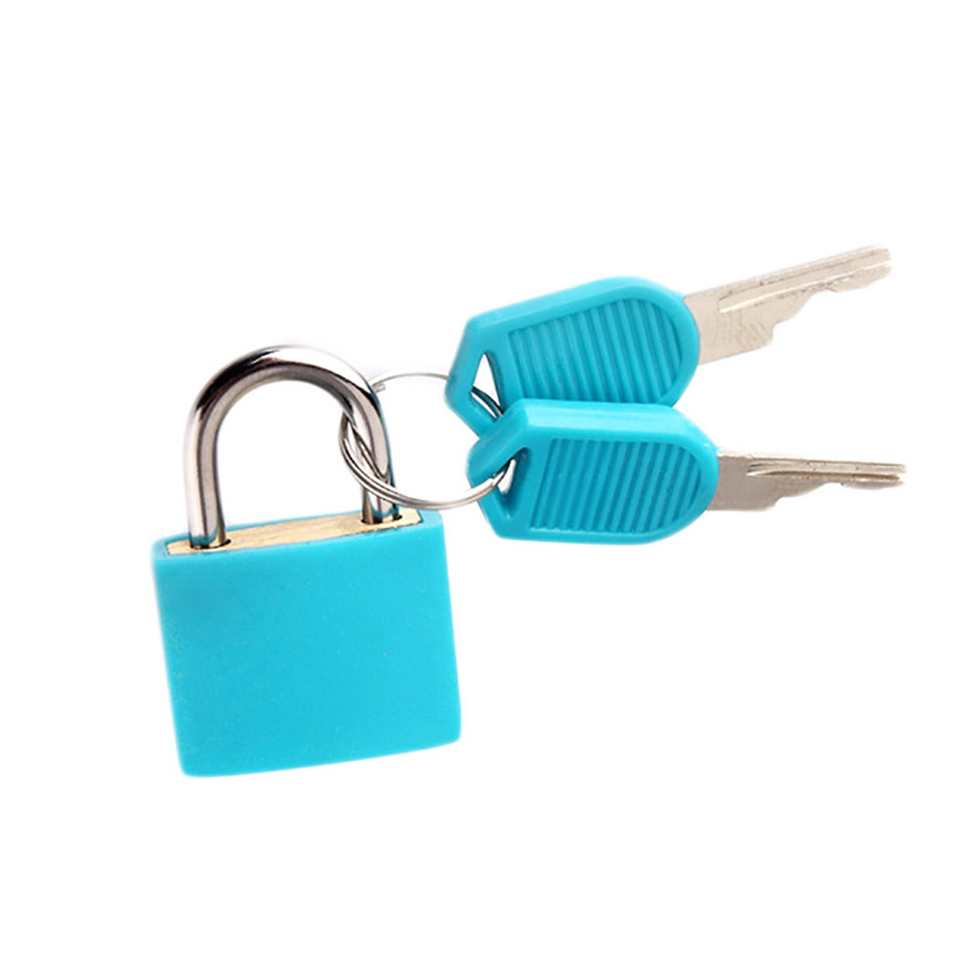 Mini candado de acero fuerte para maleta, pequeño candado de viaje con 2 llaves, 6 colores,: skyblue
