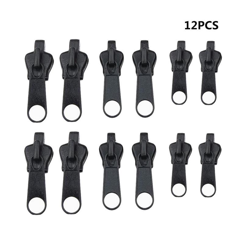 12PCS/Set Instant Zipper Universal Instant Fix Zipper Repair Kit Replacement Zip Slider Teeth Rescue Zippers For Sew: Black 12PACK
