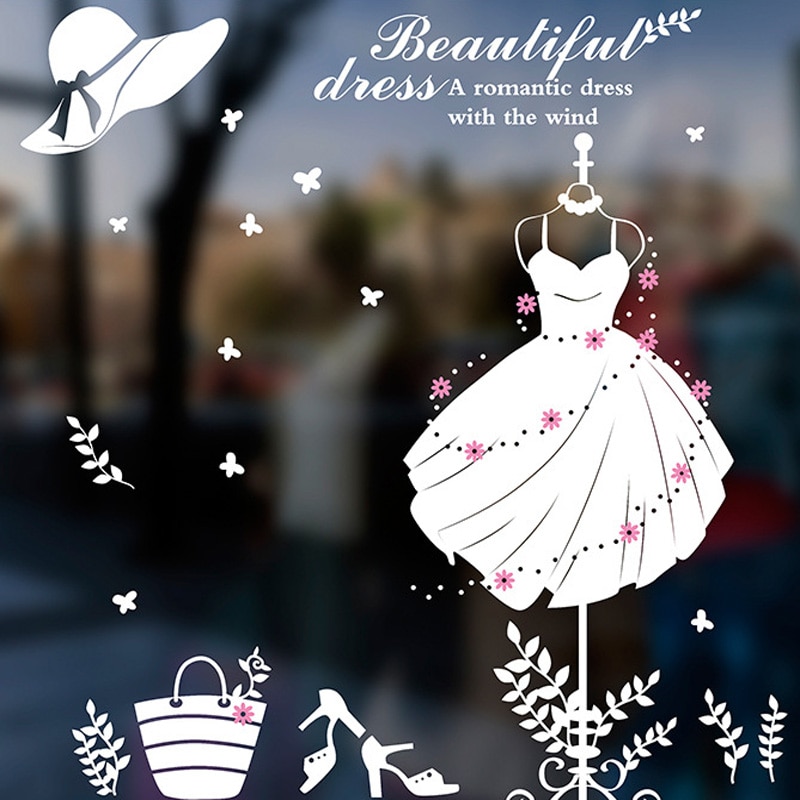 Clothing Store Showcase Window Glass Decoration Stickers White Dress Black Coat Rack Wall Decals Removable Dressing Room Posters