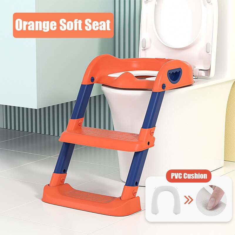 Baby Toiletzitting Met Verstelbare Ladder Zuigeling Wc Training Klapstoel Training Baby Zindelijkheidstraining Seat Kinderen Potje: 1Orange Soft Seat