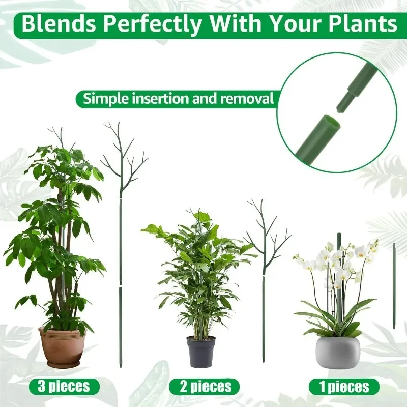 Soportes de soporte para plantas de ramita, estacas de crecimiento de plantas verdes apilables, estacas de escalada desmontables Monstera para interiores y exteriores, 24/3 Uds.