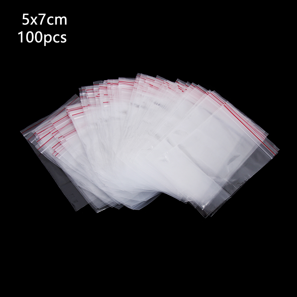 100 Stks/pak Hersluitbare Clear Plastic Zelfklevende Tas Voor Rits Zak Sieraden Zip Met Lock Pe Pouch Keuken Verpakking Leveringen: 5x7cm