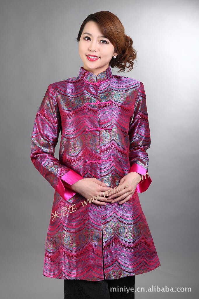 Chinese Traditional Costume Women's Silk Satin Long Jacket Coat Size: M -3XL
