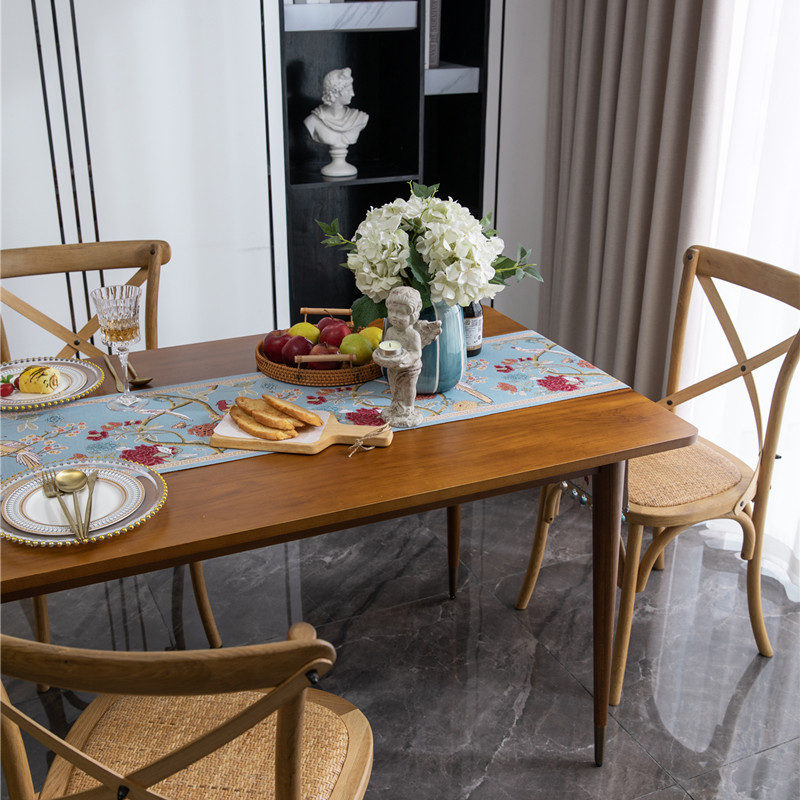 Table Runner Jacquard Fabric Table Runners for Home Decor Polyester Cotton Track on the Table Bead Tassel Decor chemin de table