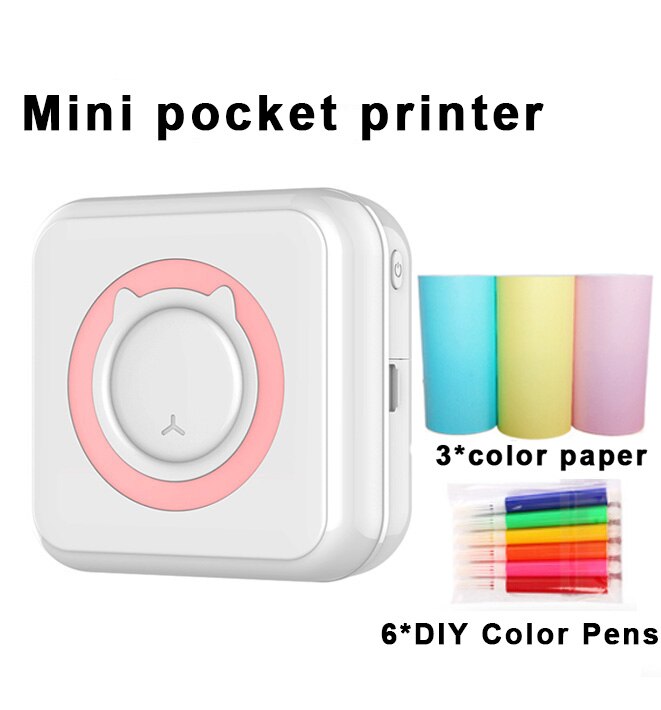 Mini Printer Portable Thermal Printing Machine Bluetooth Mini Photo Picture Label Printer for Android iOS DIY Home Use Printer: pink-3