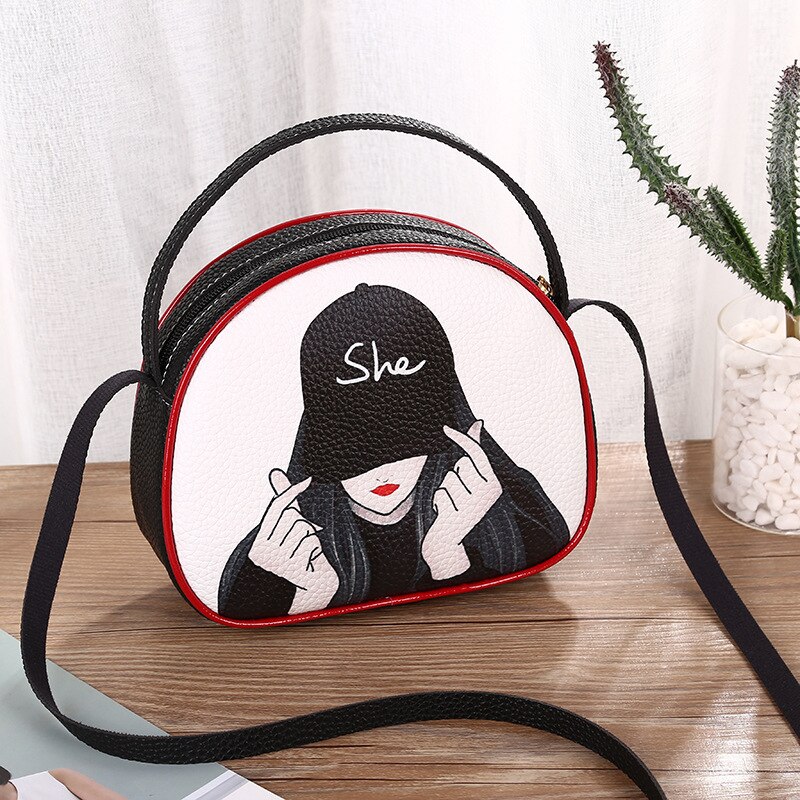 Dames kleine tas cartoon meisjes groep messenger bag rits gesloten schoudertas hiphop stijl telefoontas: Zwart