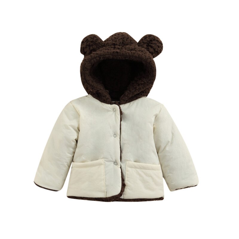 Baby Omkeerbaar Hooded Jas, Lange Mouwen Button-Down Gewatteerd Jas Voor Jongens En Meisjes, Beige/Rood: 2 / 1-2 Years