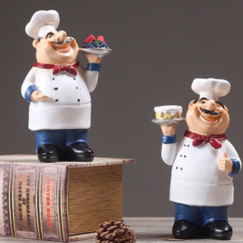 Retro Chef Model Ornaments Resin Crafts Mini Chef Figurines Home Kitchen Restaurant Bar Coffee Decor-A