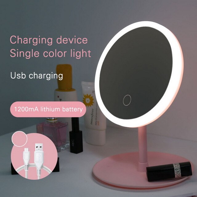 Liste sminke bakgrunnsbelyst speil lys med naturlig hvit ledet sminkespeil avtagbar oppbevaringsbase 3 moduser til: B rund usb-frakt
