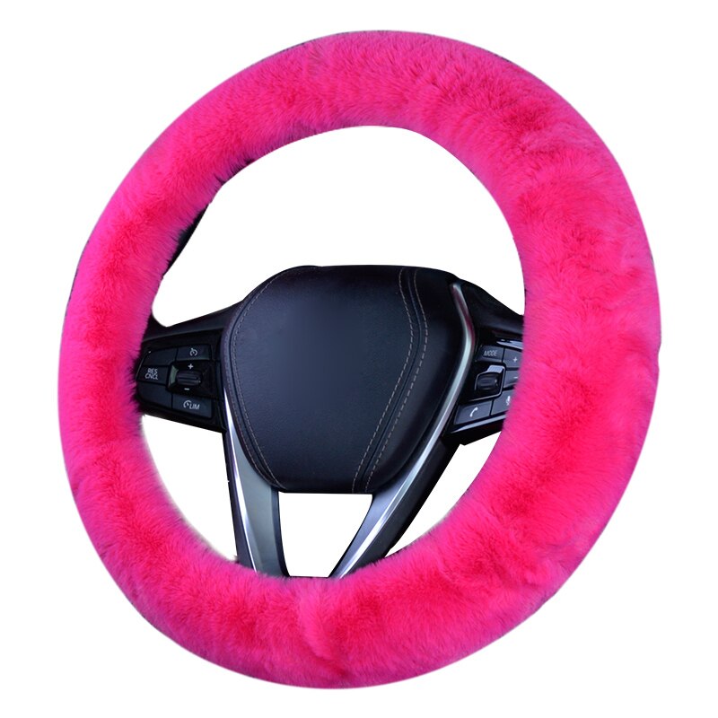 Vinter super myk plysj bilrattdeksel universell, varm fuskepels auto ha rosa