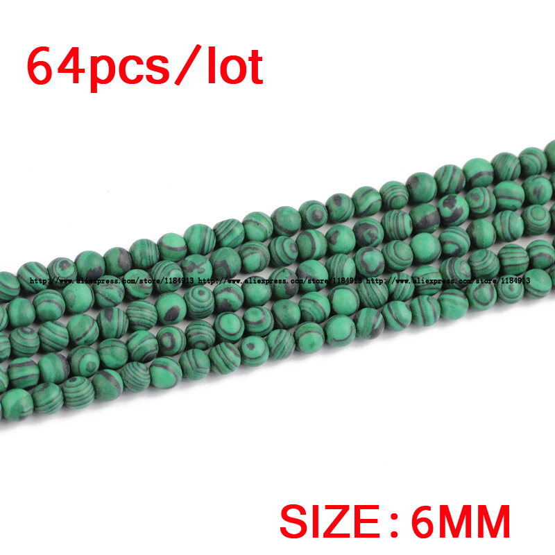 JHNBY Matte Malachiet Natuursteen Ronde Losse kralen ball Pauw steen 4/6/8/10/12MM Sieraden armband maken accessoires DIY: 6MM 64PCS