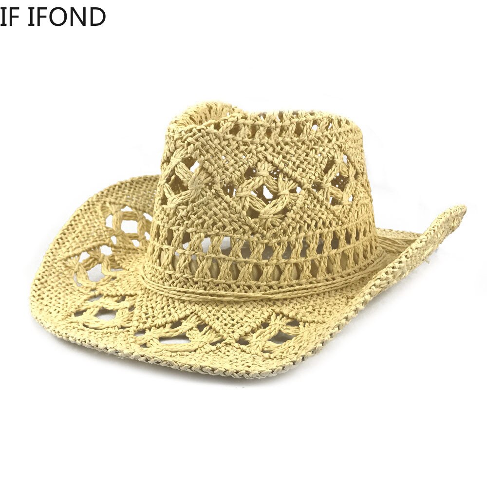 Summer Western Cowboy Straw Hollow Hat Hand Made Beach Felt Sunhats Party Cap Casual Panama Cowgirl Jazz Sun Hat