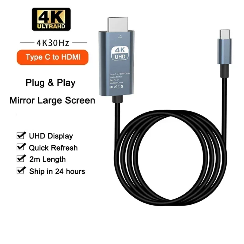4k type c til hdmi-adapter usb c til hdmi-kabel kompatibel projektorskjerm til 30/60hz 15 luft ipad macbook tv-omformer: Svart
