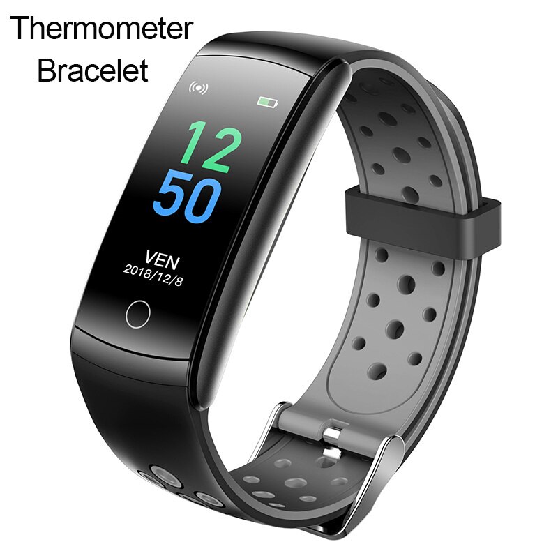 Armoon  q8t termometer smart armbånd hjertefrekvens blodtryk søvn fitness tracker temperatur mænd kvinder sportband smartwatch: Grå