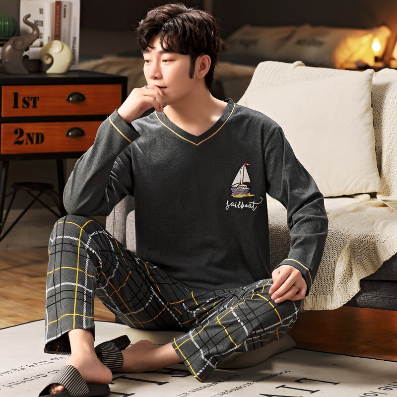 Plus Größe L-5XL volle baumwolle Pyjama männer pijamas para hombre lange-Ärmel lässig nachtwäsche männer homewear Pyjama einstellen für männlichen