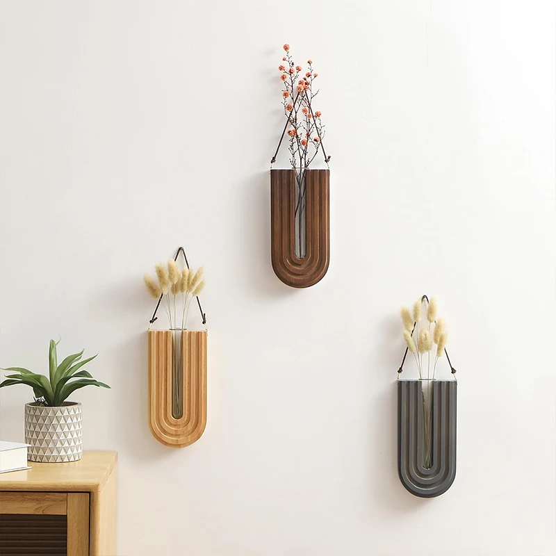 Einfache hölzerne Blumenvase Zauberstab hängende Blumentöpfe hydro ponik Pflanze Container Gestell Wohnzimmer Hausgarten Dekor Handwerk