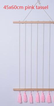 Handgemaakte grote houten stok hangende diy fotodisplay macramé wandhanger foto organizer met clips foto achtergronddecoratie: Roze kwastje