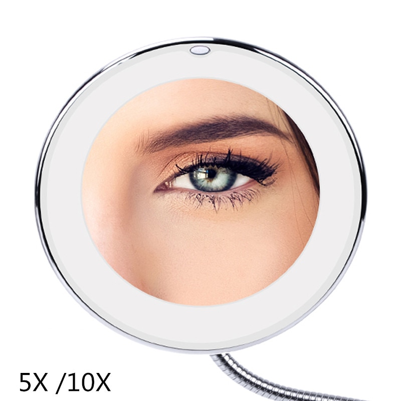 Espejo de maquillaje para mujer, grados de rotación, luz LED 5X /10X, ampliación plegable, maquillaje cosmético, espejo de baño