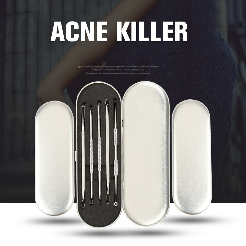 Set van 5 stuks acne-naalden van roestvrij staal voor het verwijderen van mee-eters, puistjes en poriënreinigers voor het gezicht en de huid.