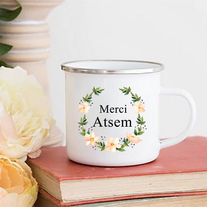 Merci atsem blomma tryck muggar kaffe te koppar drycker vatten mjölk kopp emalj mugg skolhandtag drinkware atsem: Xh10041-a015wh-8