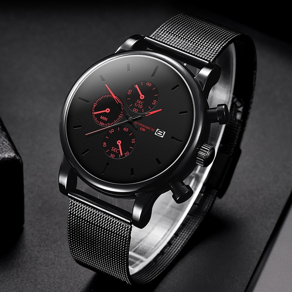 Relojes ECONOMICXI para hombre reloj de cuarzo luminoso para hombre reloj deportivo resistente al agua de acero malla delgada informal reloj Masculino #12