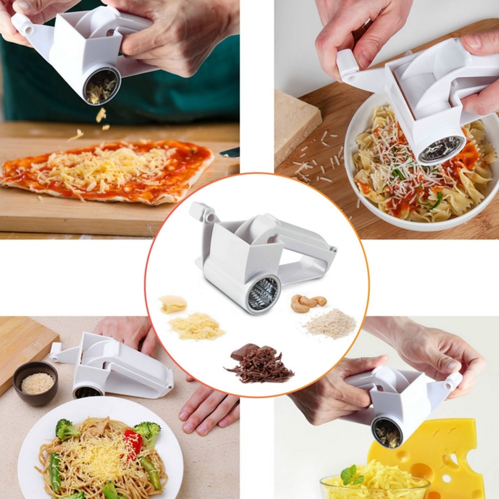 Plastic Hand-Cranked Cheese Grater Rotary Ginger Slicer Grater Cutter for Chocolate with Stainless Steel Drum