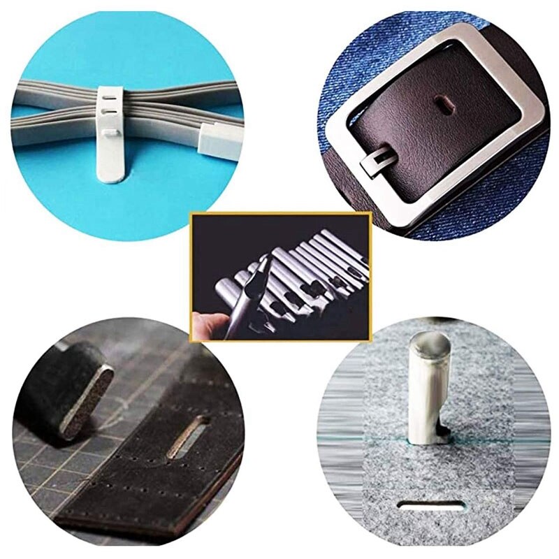 12Pcs Oval Oblong Shape Punch Leather Craft Hole Punch Set for Leather Watch Bands Belts Canvas Paper Plastics Working