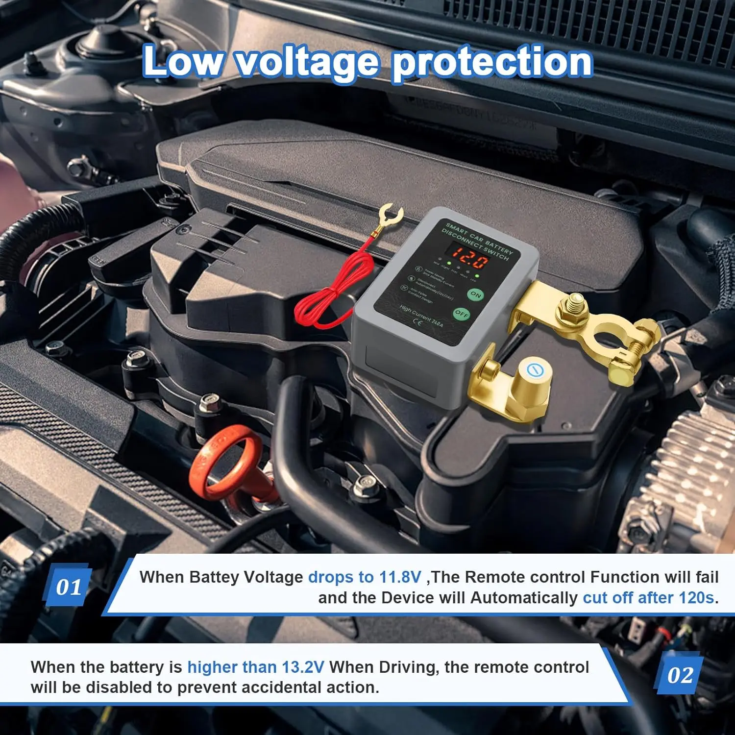 Kill Switch 12V externe batterij-scheidingsschakelaar met led-spanningsweergave Automatische uitgeschakelingsschakelaar voor auto SUV