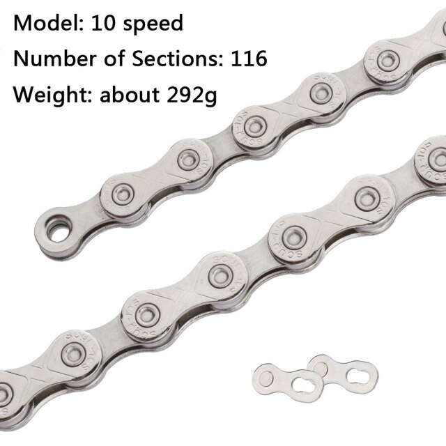 Chaîne de vélo ajourée dorée arc-en-ciel, pour KMC X9 X10 X11 X12, 9/10/11/12 vitesses, pour vtt/vélo de route, 116L 126L: silver 10S