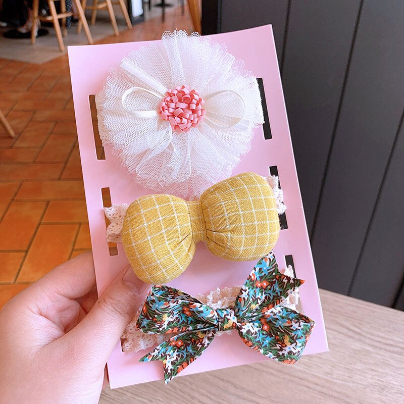 3 stk/sett nydelige blonder blomster baby pannebånd sløyfe prinsesse baby jente pannebånd spedbarn småbarn hårbånd baby hår tilbehør