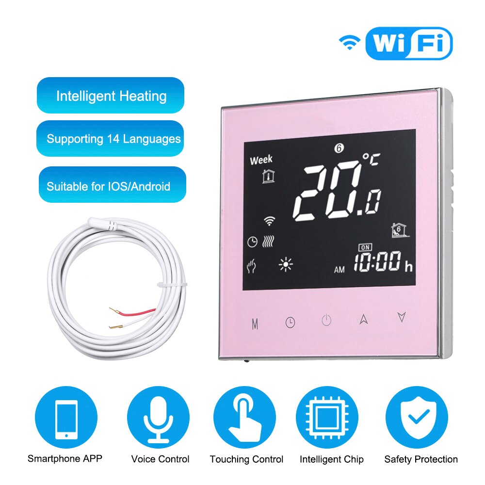 Smart Temperature WiFi&amp;Touch screen control Thermostat for Gas Boiler Heating or Water Floor Heating Temperature Controller: GB pink  with wifi