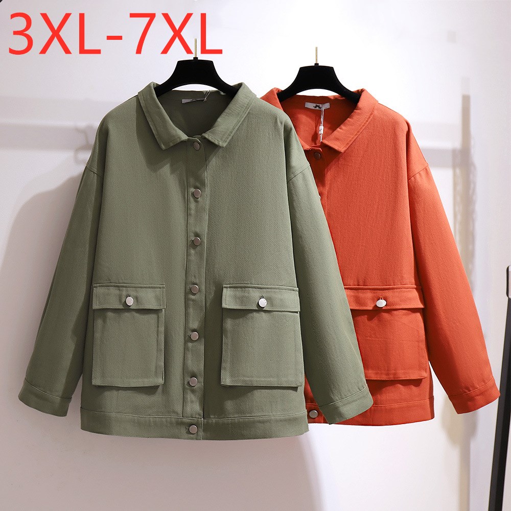 Neue Herbst Winter Plus Größe Frauen Kleidung Jeanswear Jacke Große Baumwolle Lose Tasche Grün Denim Mantel 3XL 4XL 5XL 6XL 7XL