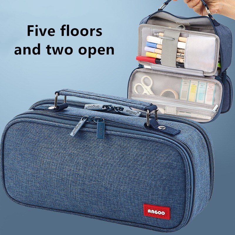 Draagbare Canvas Etui School Briefpapier Opbergtas Grote Capaciteit Pen Case Effen Kleur Pen Zak Leuke Cosmetische Tas Girlgift: Angoo Double open B3