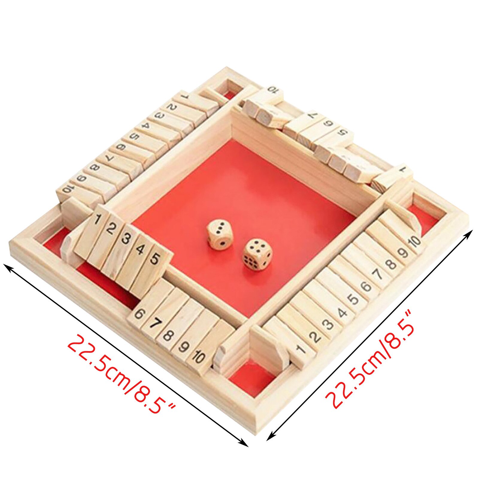 Shut The Box Dice Board Game 4 Sided 10 Number Wooden Flaps & Dices Game Set for 4 People Pub Bar Party Supplies: B