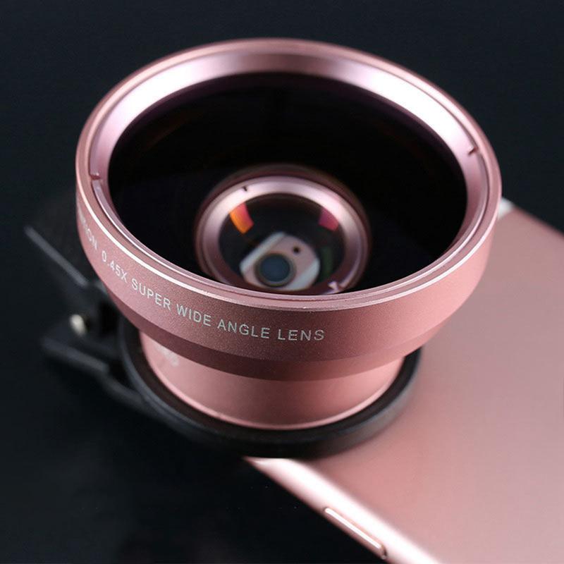 2 In 1 Makro-objektiv 0,45x49mm Uv Weitwinkel Externe Micro Len Professionelle Hd Telefon Kamera objektiv: Rose gold