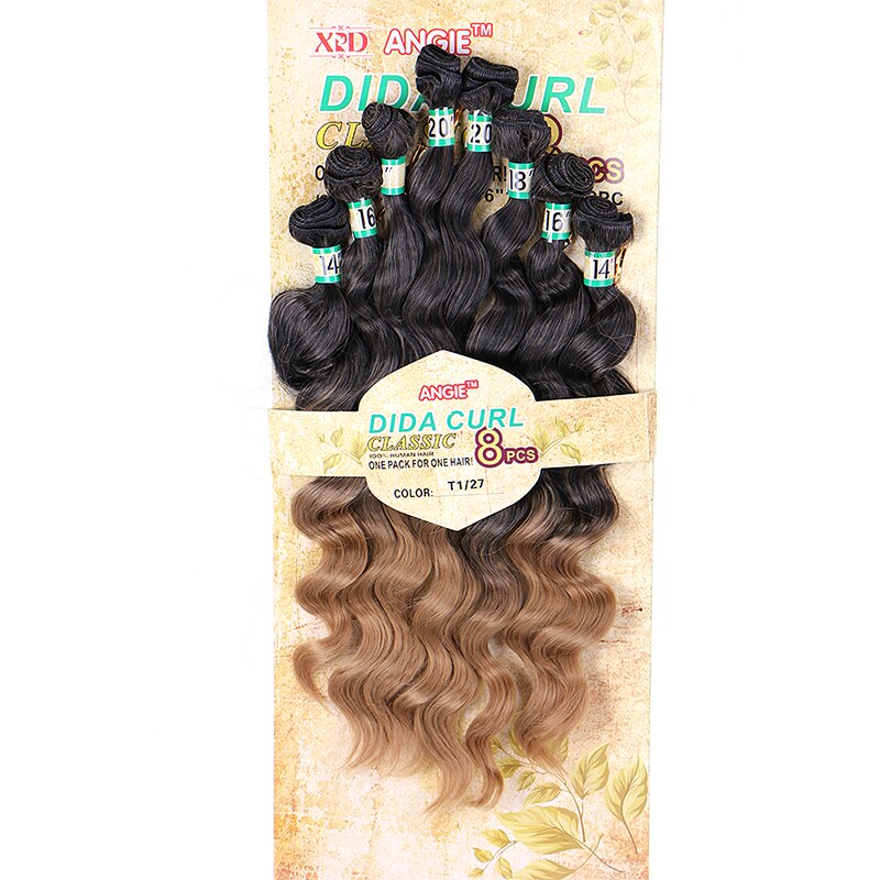 YxCheris 8Pcs/pack Synthetic Body Wave Hair Bundles 14" 16" 18" 20" Ombre Black Blond Double Weft Hair Weave Extensions: 1B-27