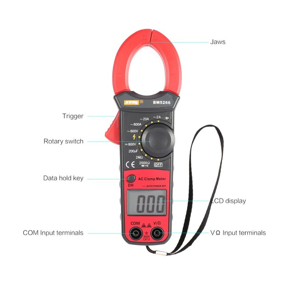BM5266 Handheld Digital Clamp Meter Multimeter 1999 Count AC/DC Volt Amp Ohm Capacitance Phase Diode Megger Tester Ammeter
