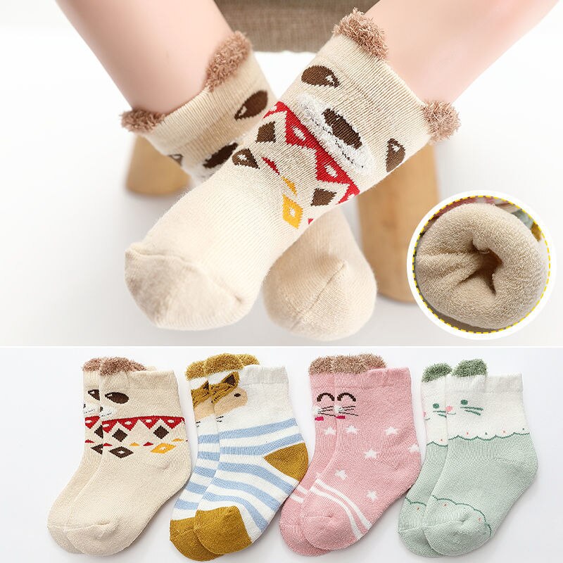 4 par/lot 0-24m baby värmestrumpor flicka pojke barn strumpa för vinter barn korta strumpor för unisex baby tecknad film: 5 / 0-4m(7-9cm fot)