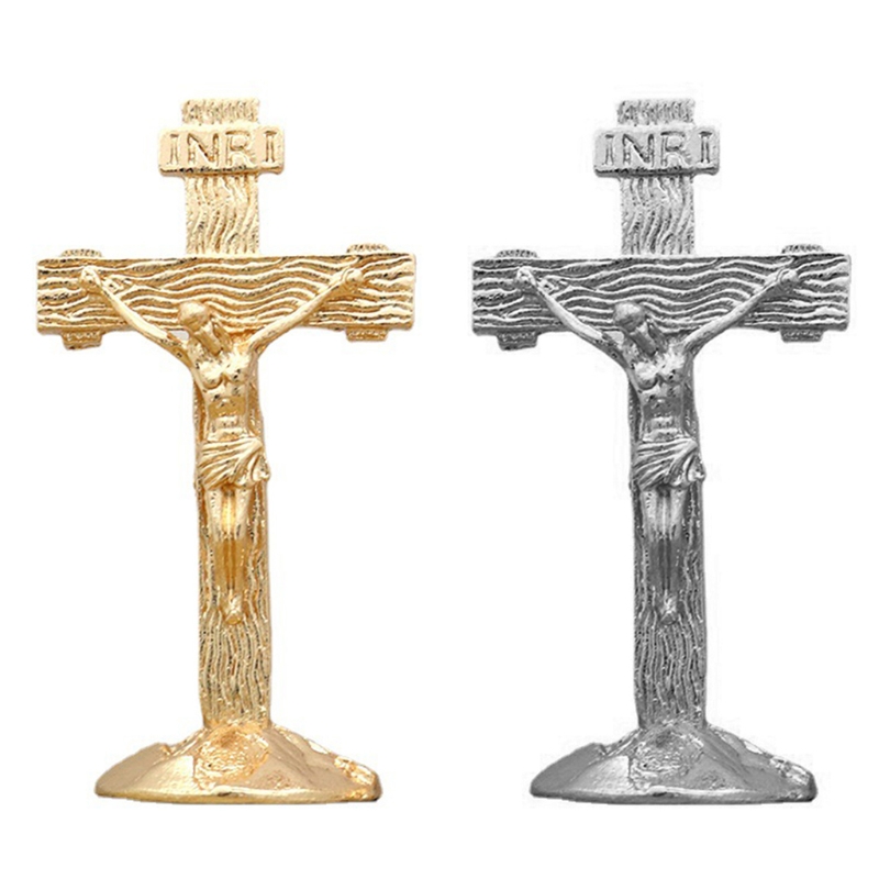 QX2E Kruisbeeld Muur Kruis Voor Opknoping Of Staand, Katholieke Houtnerf Jesus Cross Muur Tafel Decoratie Auto Ornamenten