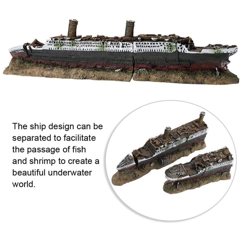 Aquarium Shipwreck Decorations Fish Tank Ornaments Resin Sunken Ship for Freshwater Saltwater Large Betta Tanks Decor