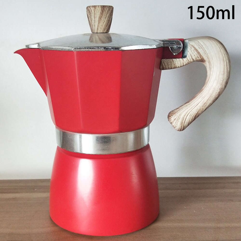 Aluminium italiensk moka espresso kaffebryggare perkolator spis topp kastrull 150/300ml gasspis alkohol spis tillbehör: Röd 150ml