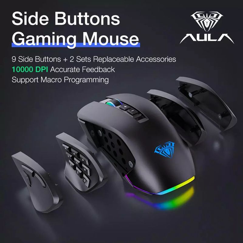 AULA RGB verdrahtet Spielen Maus 10000 DPI Seite Tasten Makro Programmierbare Ergonomische 14 Schlüssel hinterleuchtet Gamer Mäbenutzen Für Laptop Schreibtisch PC