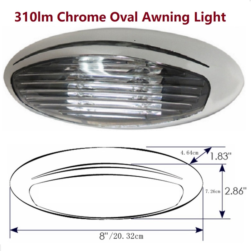 310lm Ovale LED Luifel Verlichting 12V IP66 Veranda Lamp Chrome Plaat voor RV Motor-home Boot Bus Caravan plafond/Down Verlichting
