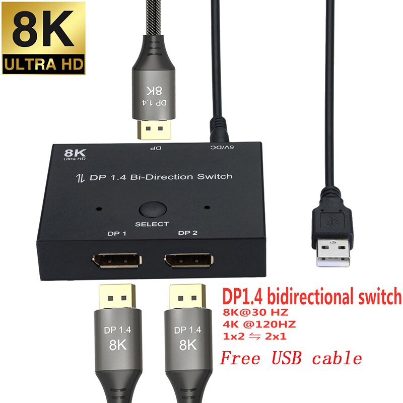 Displayport Switch 2 Poorten Bi-Directionele 1X2/2X1 DP1.4 Switcher Splittersupport 8K @ 30Hz,4K @ 120Hz Voor PS4 Xbox Hdtv: Default Title