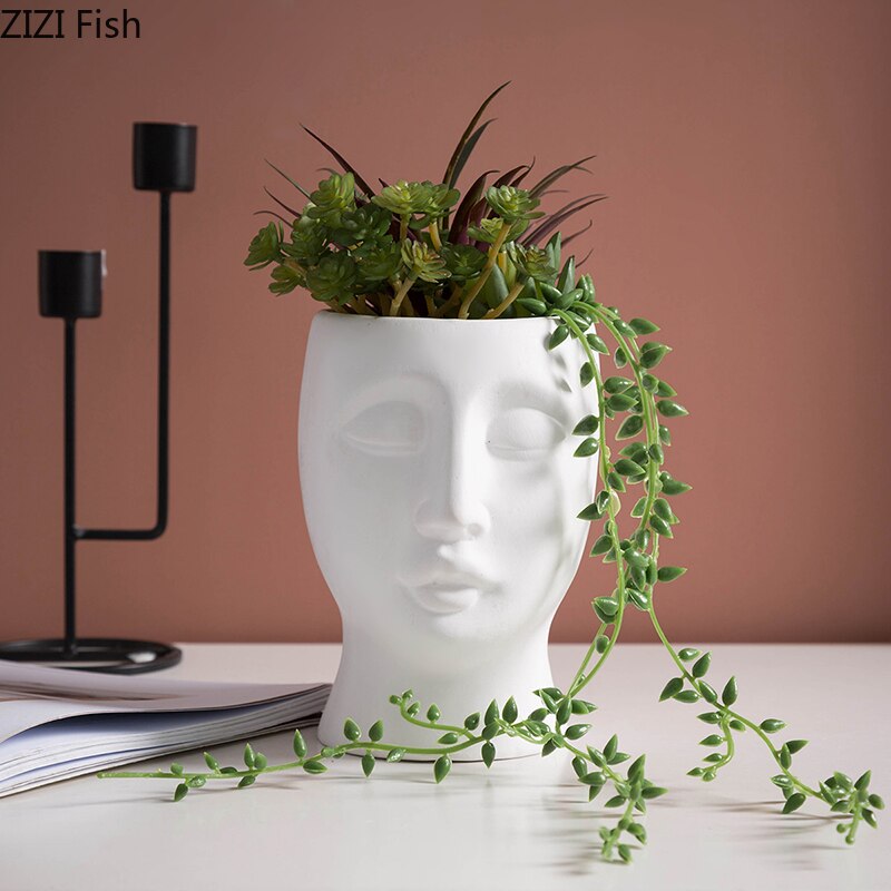 Jarrones creativos blancos para flores cara humana abstracta maceta de plantas suculentas arreglo de flores accesorios de decoración del hogar