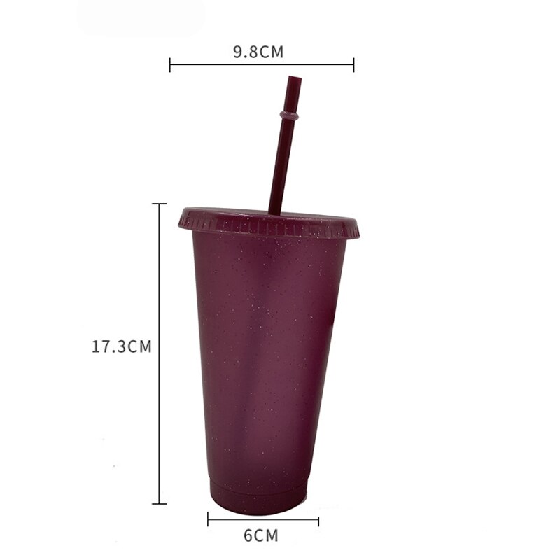 Stro Cup Lovertjes Glitter Cup Kleurrijke Koffie Sap Stro Mok Eenvoudige Plastic Bodem Outdoor Draagbare Cup: plastic purple red