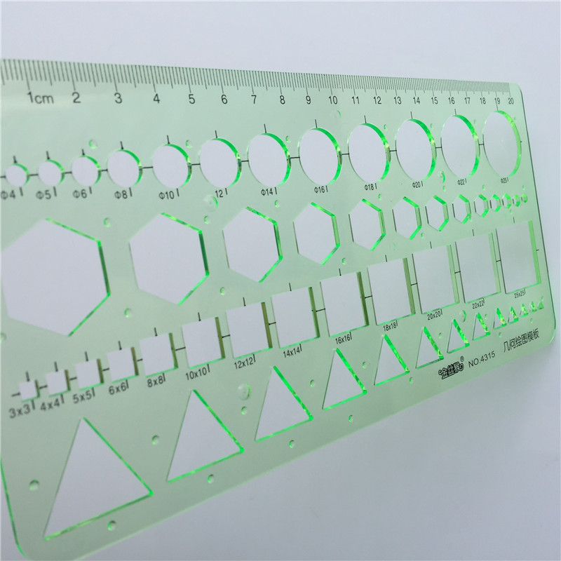 1 Pcs Geometry Drawing Template Ruler 22 * 10.5cm Green Plastic Student Lab Stationery Measuring Tool Ruler School Supplies
