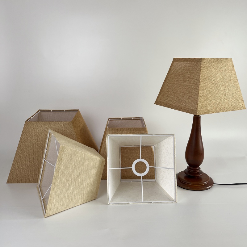 KD-Abat-jour d'angle carré en toile de jute, petite et grande lampe de table, lampadaire, abat-jour en lin beige, lin naturel, fabriqué à la main